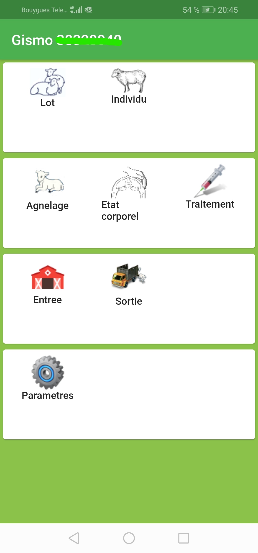 Ecran mobile d'accueil de Gismo